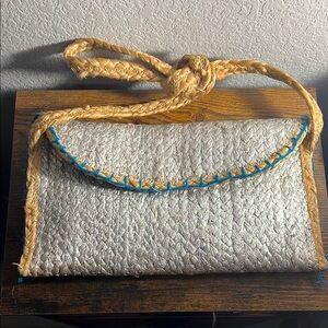 NWOT Stylish Silver and Tan Woven Crossbody Bag